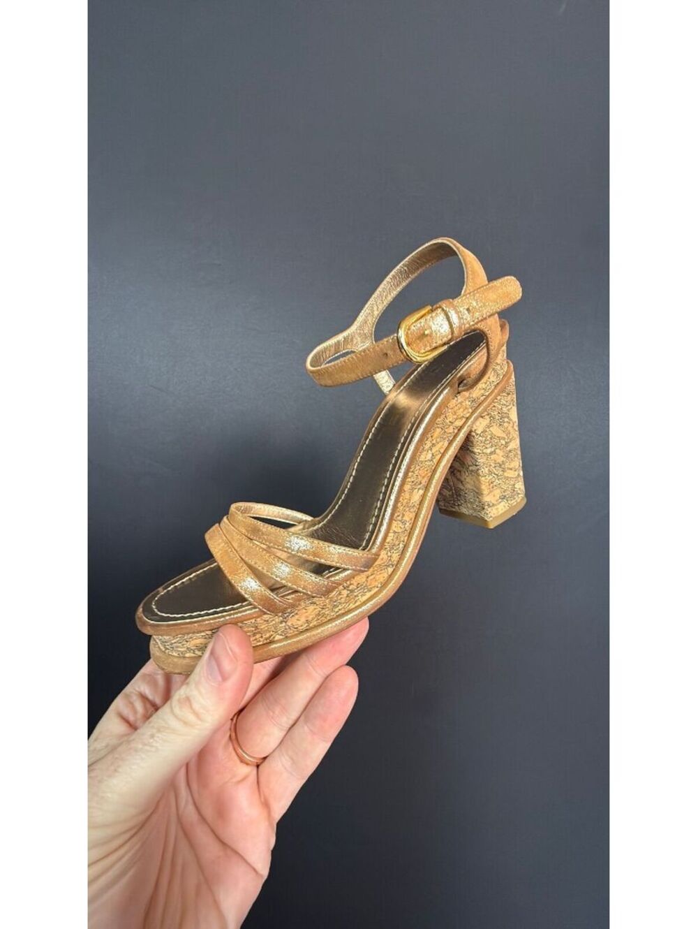 Chanel Gold Shimmer Cork Heels Size 38